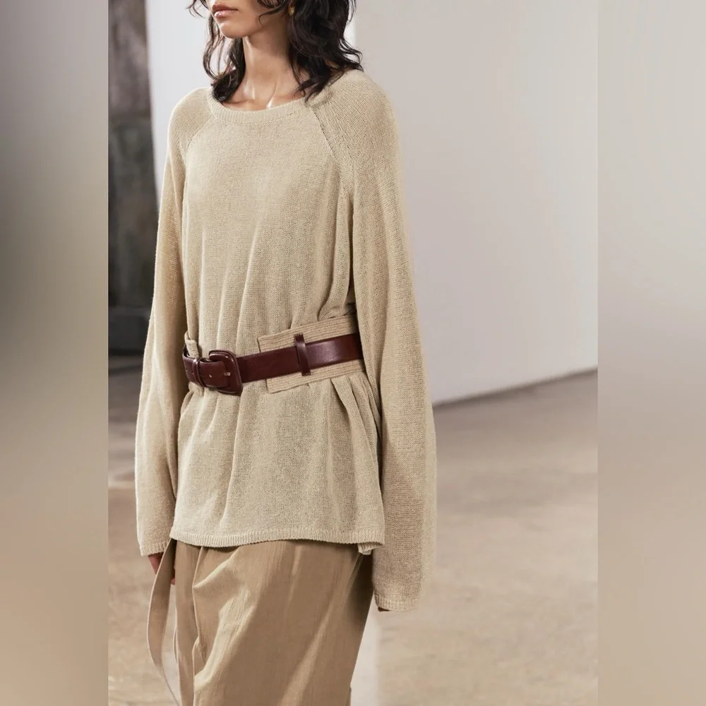 Zara Brown Jute Leather Belt -Size US 32- NWT